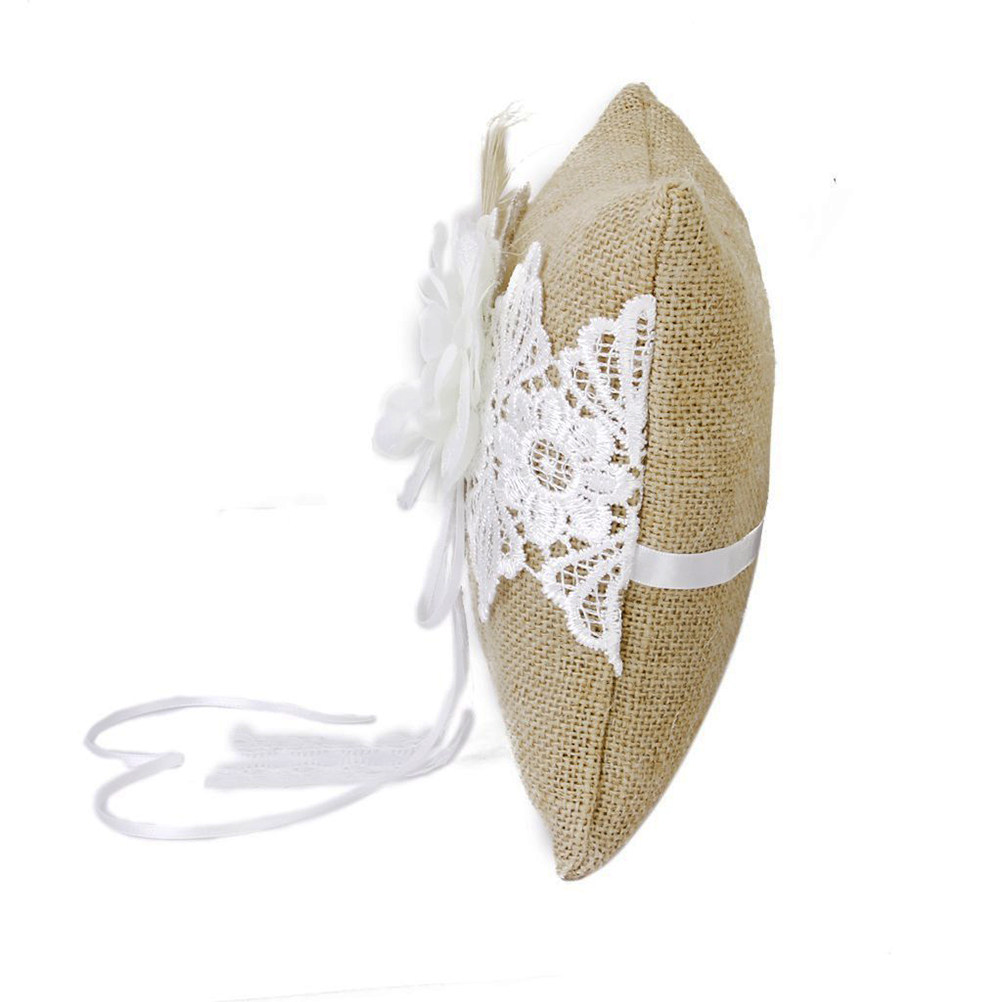 Ring Bearer Pillow - 20x20cm Jute Trouwringkussen Bruin en Wit
