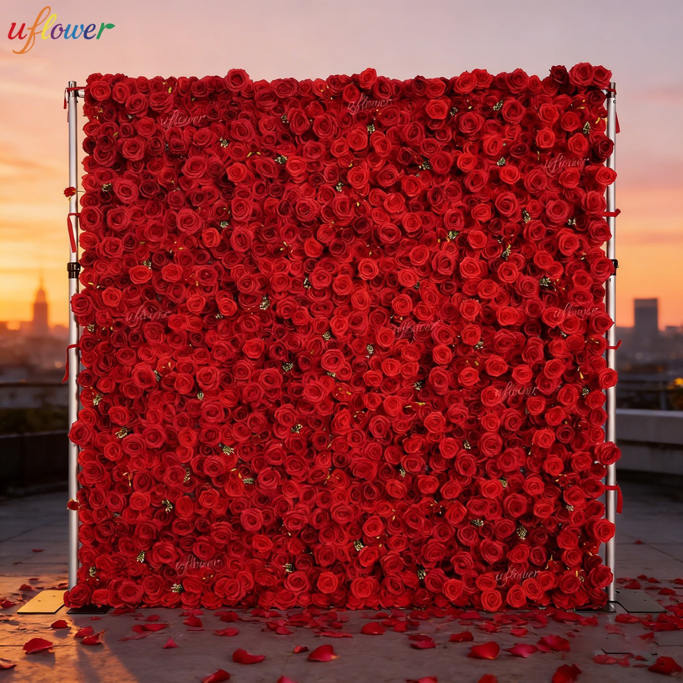 Wedding Backdrop Curtain - Kunstbloemenwand met rode rozen, bordeauxrood, op