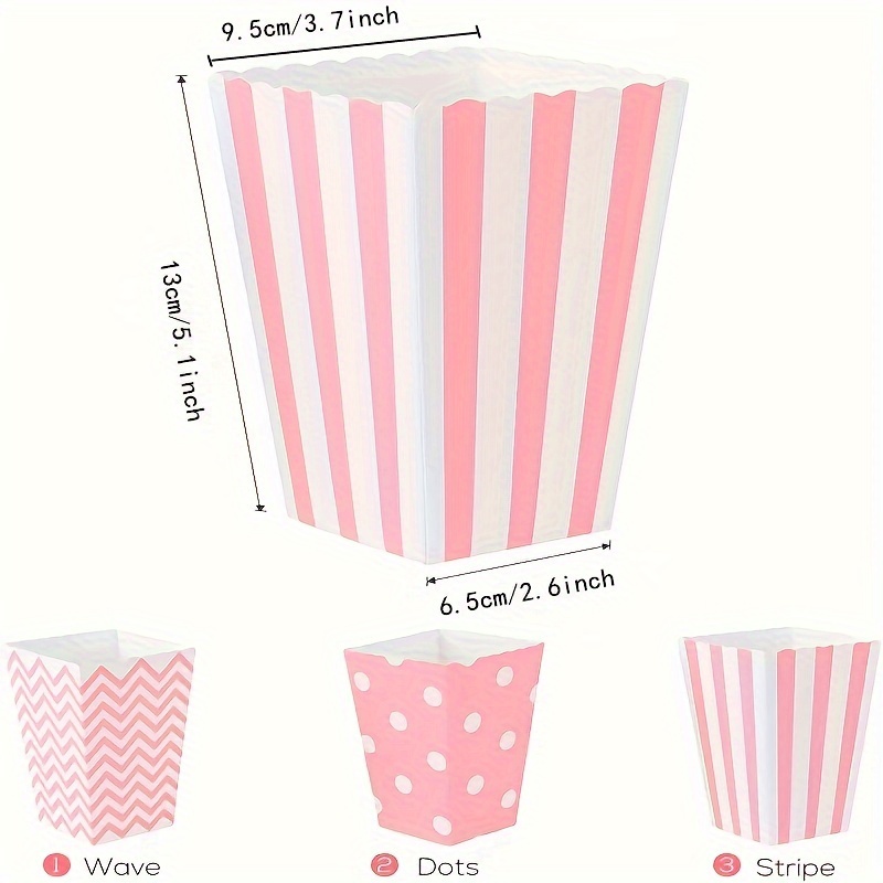 Wedding Favor Box - 12 stks/pak, roze papieren popcorndozen, gestreepte