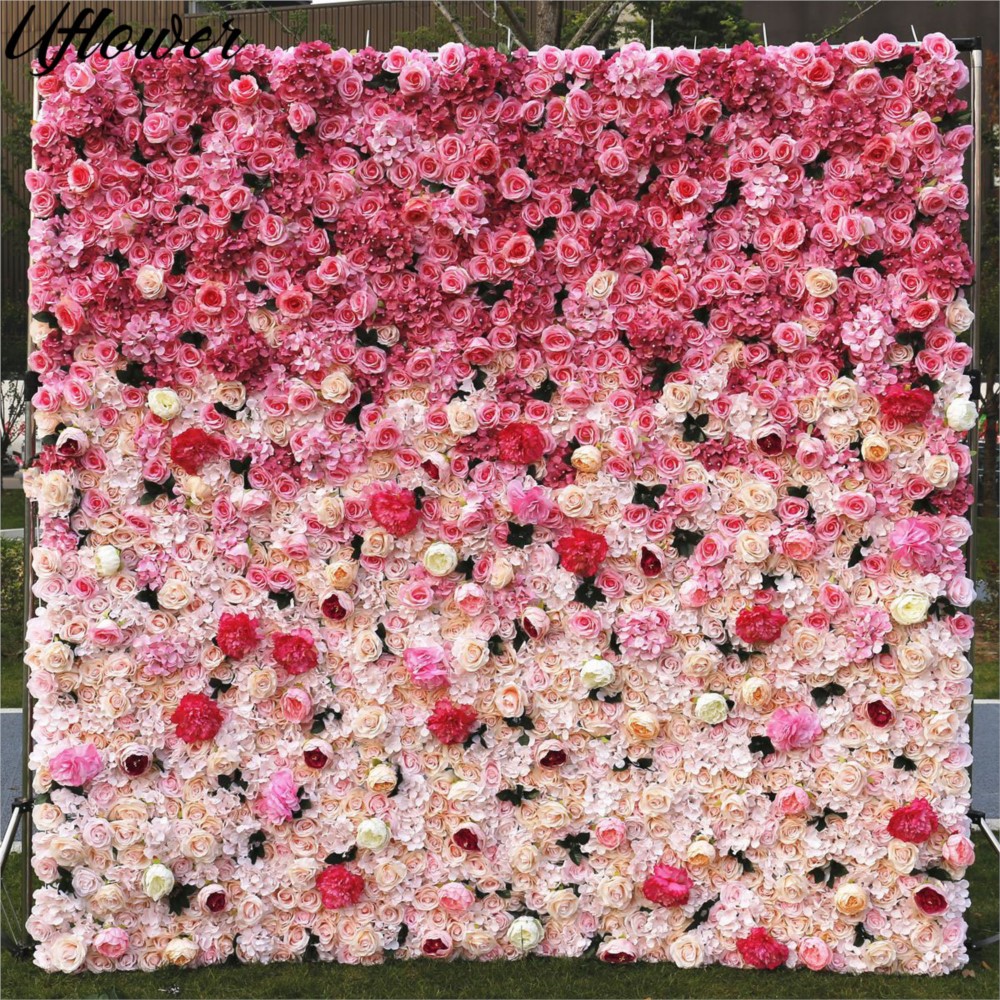 Wedding Backdrop Curtain - Uflower 5D Gradient Rose Kunstbloemenwand Bruiloft
