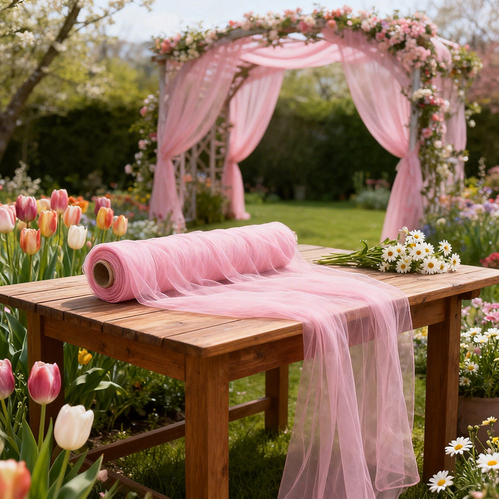 Wedding Backdrop Curtain - Extra lange semi-transparante tule-gaas draperie, doorschijnende