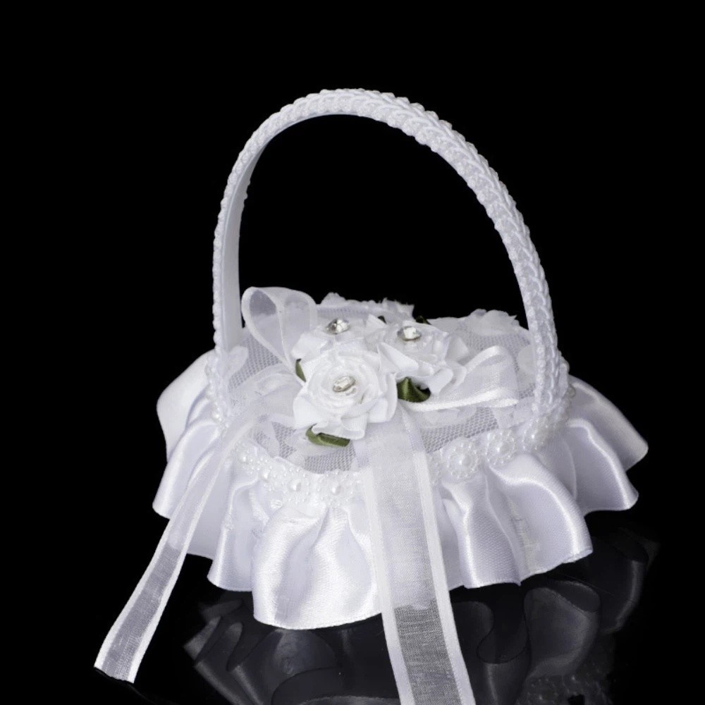 Ring Bearer Pillow - Witte kanten hartvormige ringdoos met strik