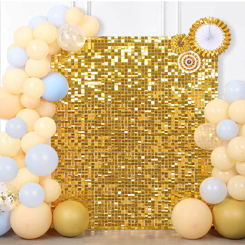 Wedding Backdrop Curtain - 1×2M Zwart Goud Zilver Klein Vierkant