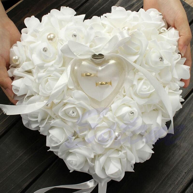 Ring Bearer Pillow - Huwelijksceremonie Ivoor Satin Kristal Ringkussen Kussen